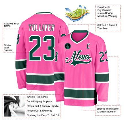 Personalized Pink Green-White Hockey Jersey Team Custom Name and Number