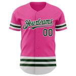 Personalized Pink Green-White Line Authentic Baseball Jersey Team Custom Name and Number
