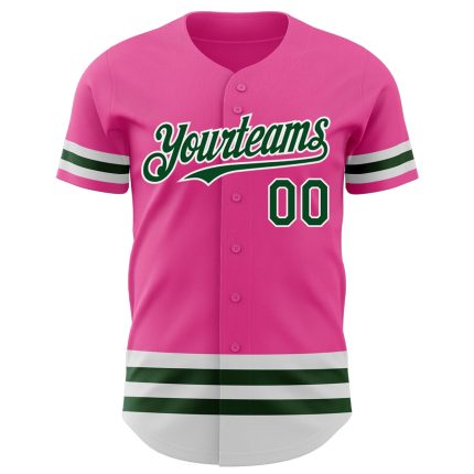 Personalized Pink Green-White Line Authentic Baseball Jersey Team Custom Name and Number