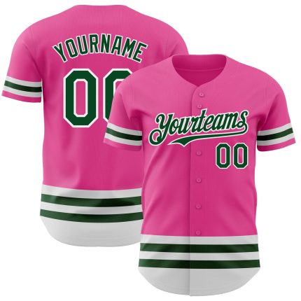 Personalized Pink Green-White Line Authentic Baseball Jersey Team Custom Name and Number