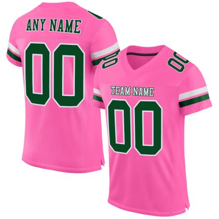 Personalized Pink Green-White Mesh Authentic Football Jersey Team Custom Name and Number