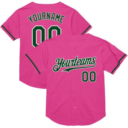 Personalized Pink Green-White Mesh Authentic Throwback Baseball Jersey Team Custom Name and Number