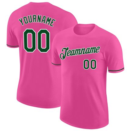 Personalized Pink Green-White Performance T-Shirt Team Custom Name and Number