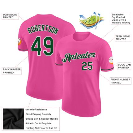 Personalized Pink Green-White Performance T-Shirt Team Custom Name and Number