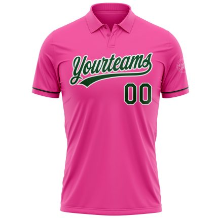 Personalized Pink Green-White Performance Vapor Golf Polo Shirt Team Custom Name and Number
