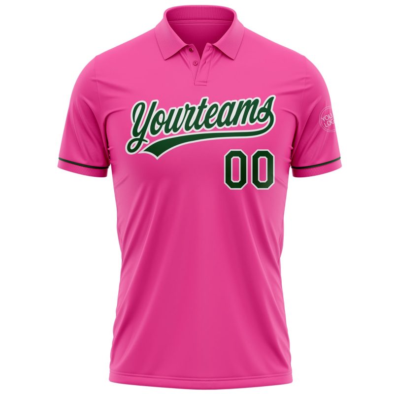 Personalized Pink Green-White Performance Vapor Golf Polo Shirt Team Custom Name and Number