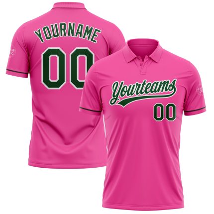 Personalized Pink Green-White Performance Vapor Golf Polo Shirt Team Custom Name and Number