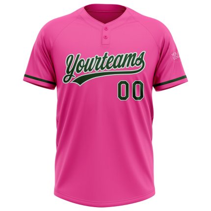 Personalized Pink Green-White Two-Button Unisex Softball Jersey