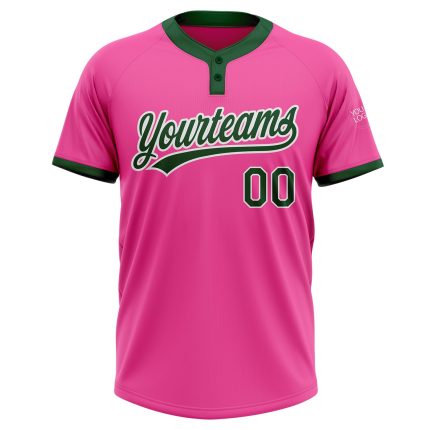 Personalized Pink Green-White Two-Button Unisex Softball Jersey Team Custom Name and Number