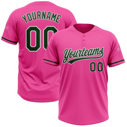 Personalized Pink Green-White Two-Button Unisex Softball Jersey