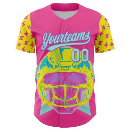 Personalized Pink Ice Blue Medium Purple-Light Yellow 3D Pattern Design Football Skull Helmet Authentic Baseball Jersey Team Custom Name and Number