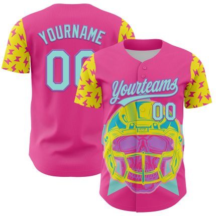 Personalized Pink Ice Blue Medium Purple-Light Yellow 3D Pattern Design Football Skull Helmet Authentic Baseball Jersey Team Custom Name and Number