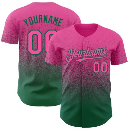 Personalized Pink Kelly Green Authentic Fade Fashion Baseball Jersey Team Custom Name and Number