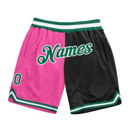 Personalized Pink Kelly Green-Black Authentic Throwback Split Fashion Basketball Shorts Team Custom Name and Number