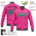 Personalized Pink Kelly Green Cream-Black Bomber Full-Snap Varsity Letterman Jacket Team Custom Name and Number