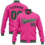 Personalized Pink Kelly Green Cream-Black Bomber Full-Snap Varsity Letterman Jacket Team Custom Name and Number