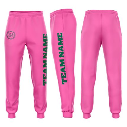 Personalized Pink Kelly Green Fleece Jogger Sweatpants Team Custom Name and Number