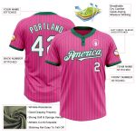 Personalized Pink Kelly Green Pinstripe White Two-Button Unisex Softball Jersey Team Custom Name and Number