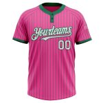 Personalized Pink Kelly Green Pinstripe White Two-Button Unisex Softball Jersey Team Custom Name and Number
