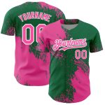 Personalized Pink Kelly Green-White 3D Pattern Design Abstract Brush Stroke Authentic Baseball Jersey Team Custom Name and Number