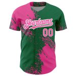Personalized Pink Kelly Green-White 3D Pattern Design Abstract Brush Stroke Authentic Baseball Jersey Team Custom Name and Number