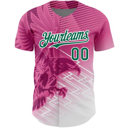 Personalized Pink Kelly Green-White 3D Pattern Design Animal Eagle Authentic Baseball Jersey Team Custom Name and Number
