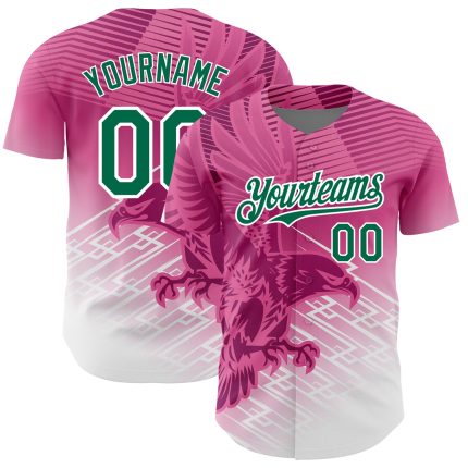 Personalized Pink Kelly Green-White 3D Pattern Design Animal Eagle Authentic Baseball Jersey Team Custom Name and Number