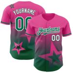 Personalized Pink Kelly Green-White 3D Pattern Design Gradient Style Twinkle Star Authentic Baseball Jersey Team Custom Name and Number