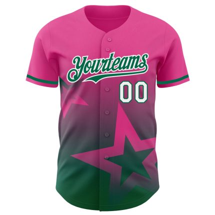 Personalized Pink Kelly Green-White 3D Pattern Design Gradient Style Twinkle Star Authentic Baseball Jersey Team Custom Name and Number