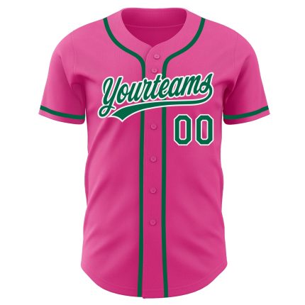 Personalized Pink Kelly Green-White Authentic Baseball Jersey