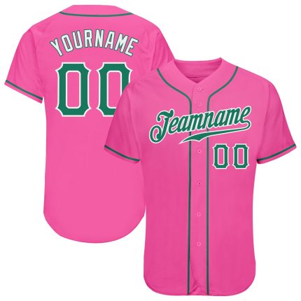 Personalized Pink Kelly Green-White Authentic Baseball Jersey Team Custom Name and Number