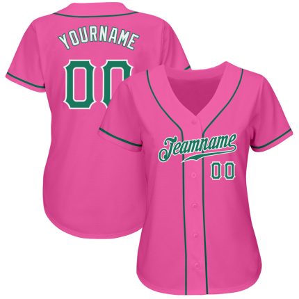 Personalized Pink Kelly Green-White Authentic Baseball Jersey Team Custom Name and Number