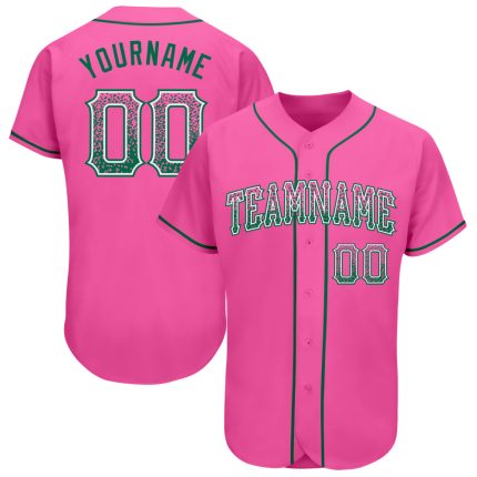 Personalized Pink Kelly Green-White Authentic Drift Fashion Baseball Jersey Team Custom Name and Number