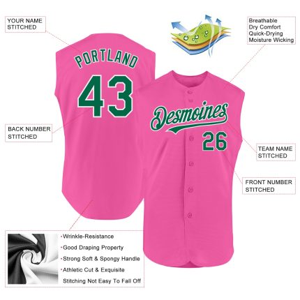 Personalized Pink Kelly Green-White Authentic Sleeveless Baseball Jersey
