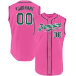 Personalized Pink Kelly Green-White Authentic Sleeveless Baseball Jersey Team Custom Name and Number