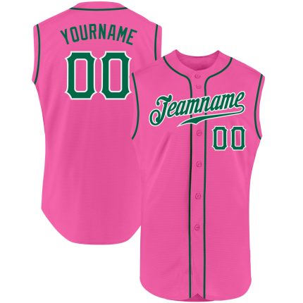 Personalized Pink Kelly Green-White Authentic Sleeveless Baseball Jersey Team Custom Name and Number