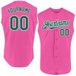 Personalized Pink Kelly Green-White Authentic Sleeveless Baseball Jersey