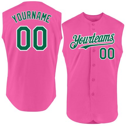 Personalized Pink Kelly Green-White Authentic Sleeveless Baseball Jersey
