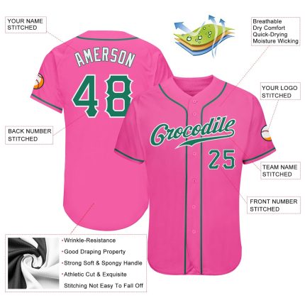 Personalized Pink Kelly Green-White Authentic Softball Jersey Team Custom Name and Number