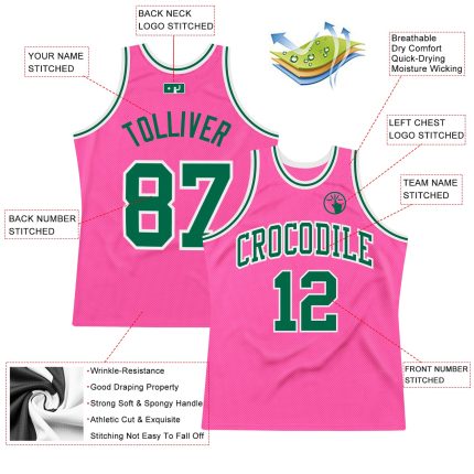 Personalized Pink Kelly Green-White Authentic Throwback Basketball Jersey Team Custom Name and Number
