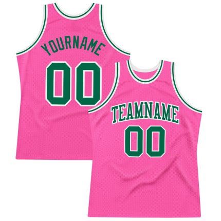 Personalized Pink Kelly Green-White Authentic Throwback Basketball Jersey Team Custom Name and Number