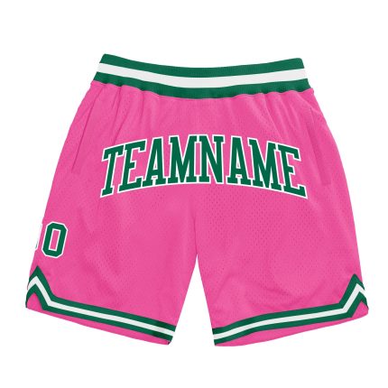 Personalized Pink Kelly Green-White Authentic Throwback Basketball Shorts Team Custom Name and Number