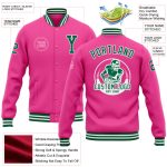 Personalized Pink Kelly Green-White Bomber Full-Snap Varsity Letterman Jacket