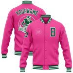 Personalized Pink Kelly Green-White Bomber Full-Snap Varsity Letterman Jacket