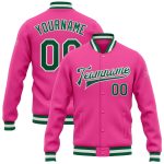 Personalized Pink Kelly Green-White Bomber Full-Snap Varsity Letterman Jacket Team Custom Name and Number
