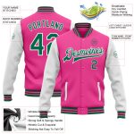 Personalized Pink Kelly Green-White Bomber Full-Snap Varsity Letterman Two Tone Jacket