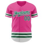 Personalized Pink Kelly Green-White Line Authentic Baseball Jersey Team Custom Name and Number