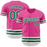 Personalized Pink Kelly Green-White Line Authentic Baseball Jersey Team Custom Name and Number