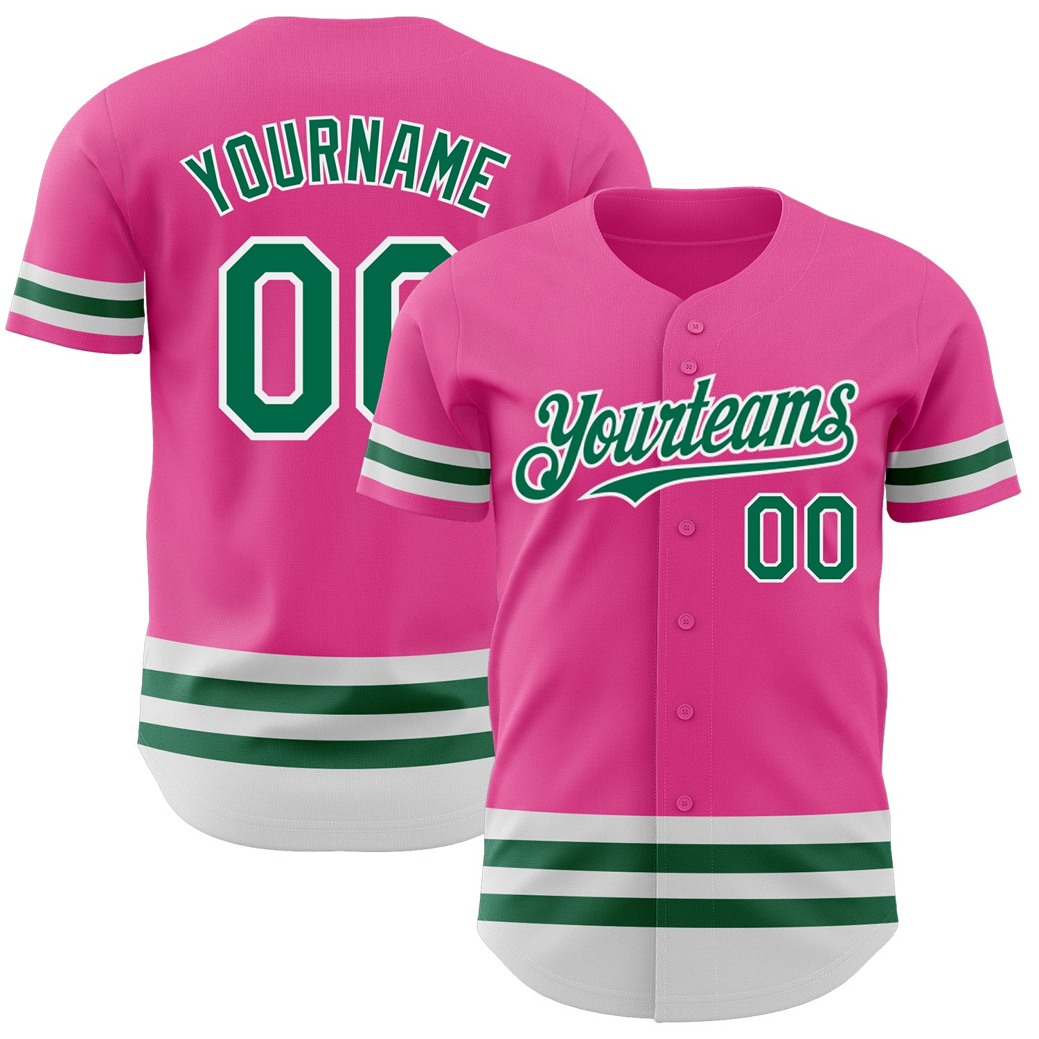 Personalized Pink Kelly Green-White Line Authentic Baseball Jersey Team Custom Name and Number