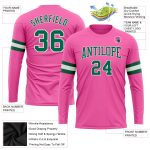 Personalized Pink Kelly Green-White Long Sleeve Performance T-Shirt Team Custom Name and Number